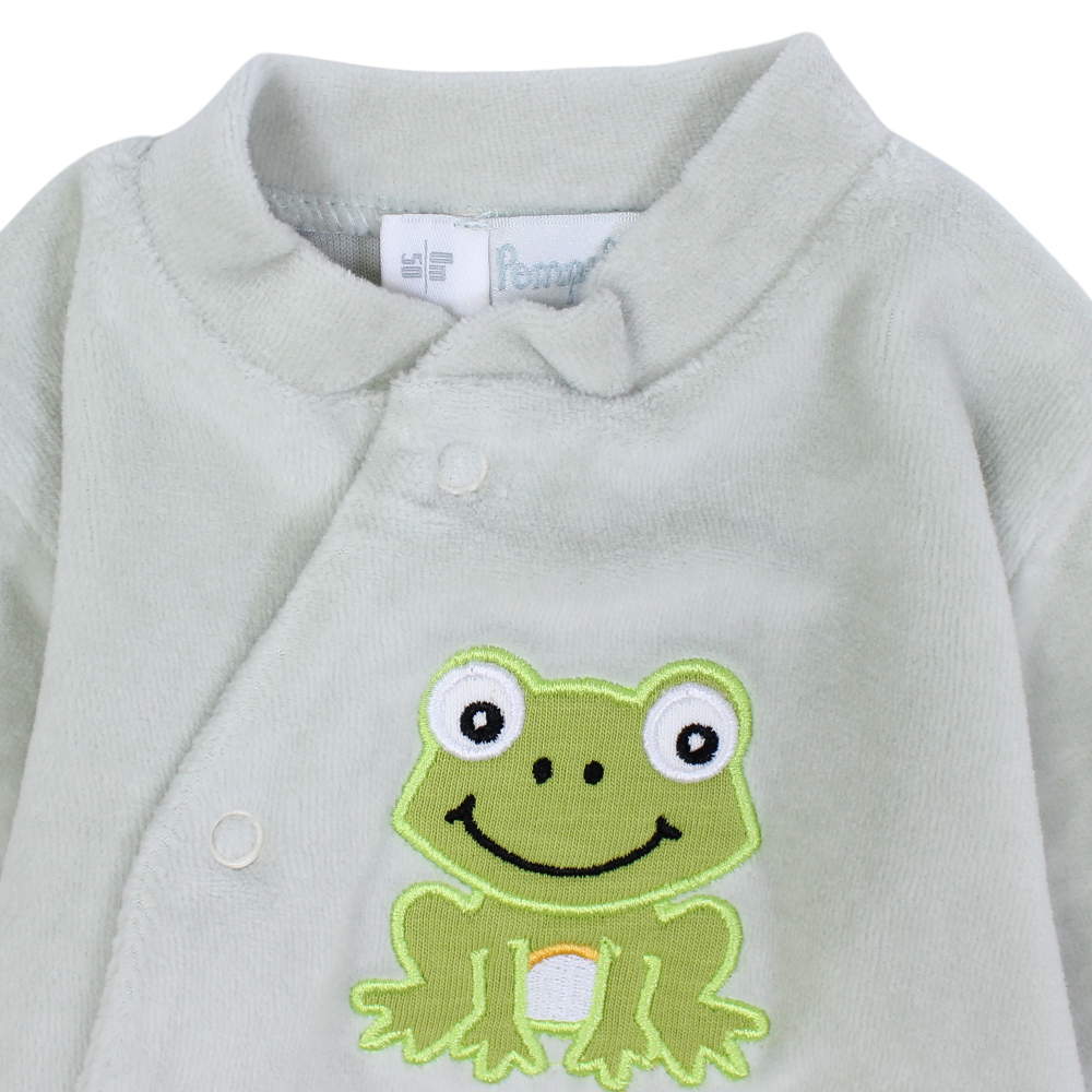 Baby Boys Velvet  Baby Footie – Mint with Frog Design