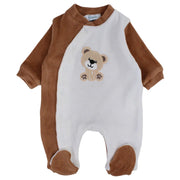 Baby Boys Velvet Baby Footie – Brown with a Bear Design