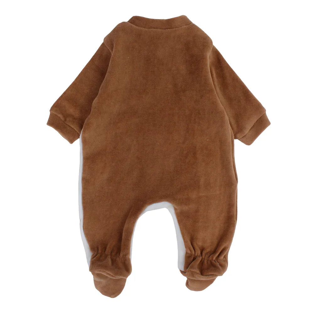 Baby Boys Velvet Baby Footie – Brown with a Bear Design