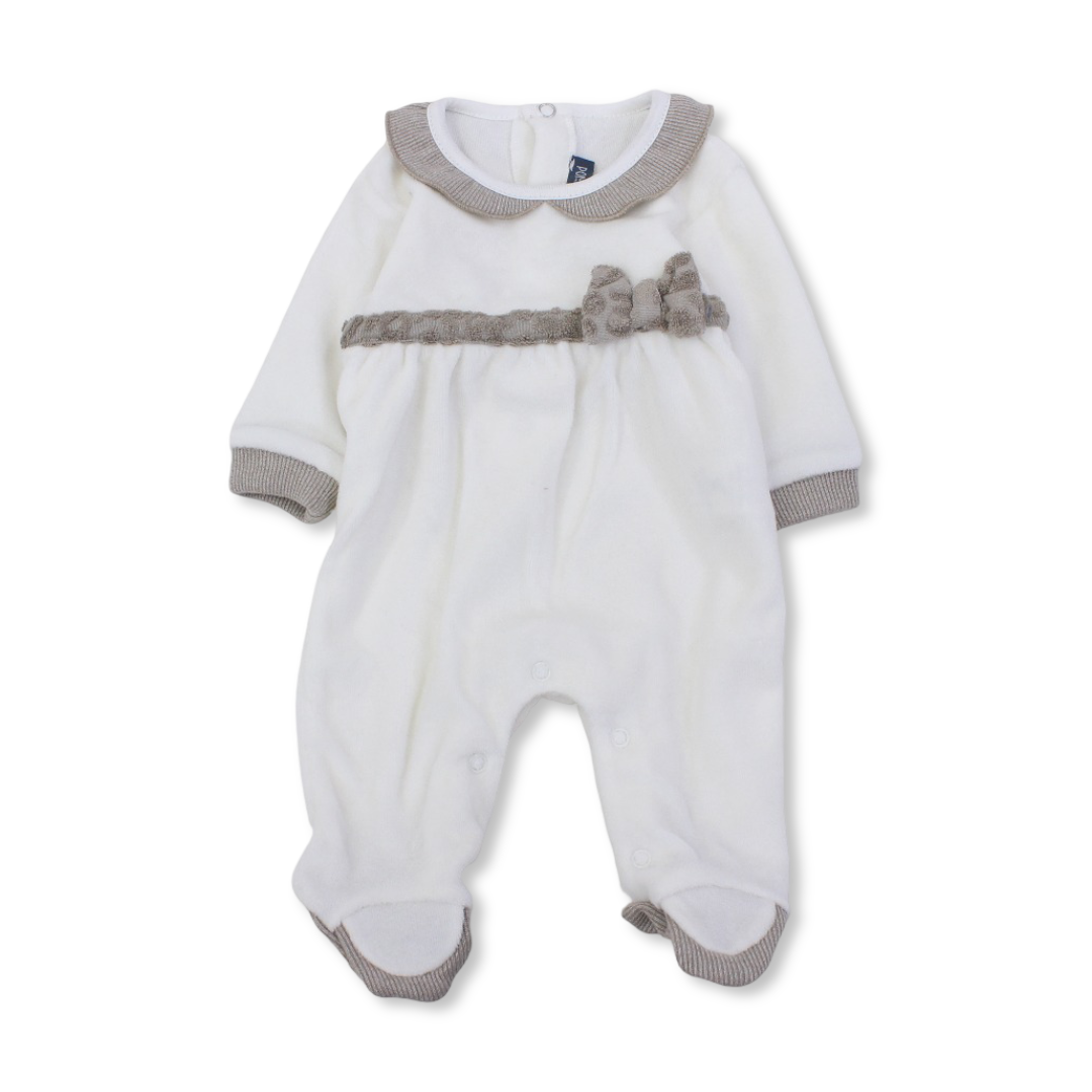 Baby Girls Velvet Baby Footie – Off-White