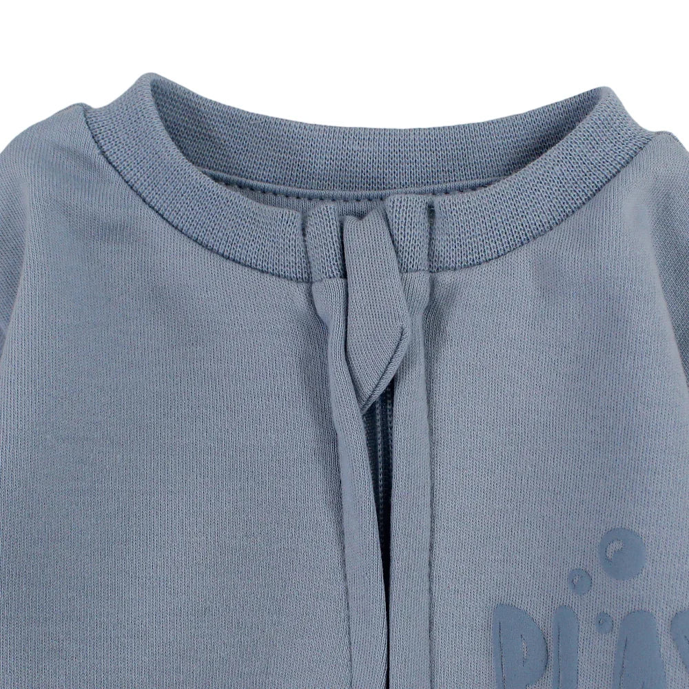 Baby Boys Cotton Footless Onesie – Baby Blue with "Play all Day" Design