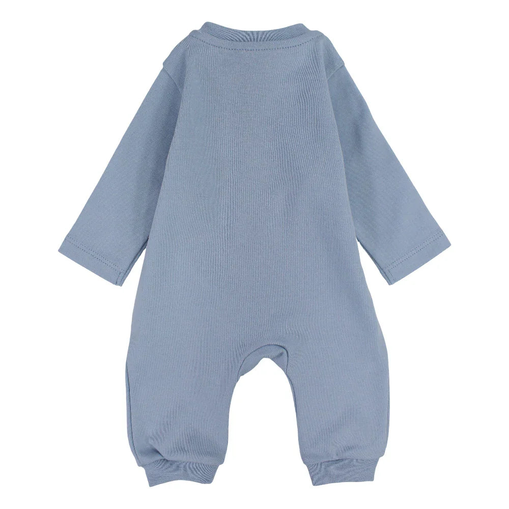 Baby Boys Cotton Footless Onesie – Baby Blue with "Play all Day" Design