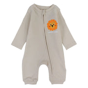 Baby Boys Cotton Footless Onesie – Beige with a Lion Head Design