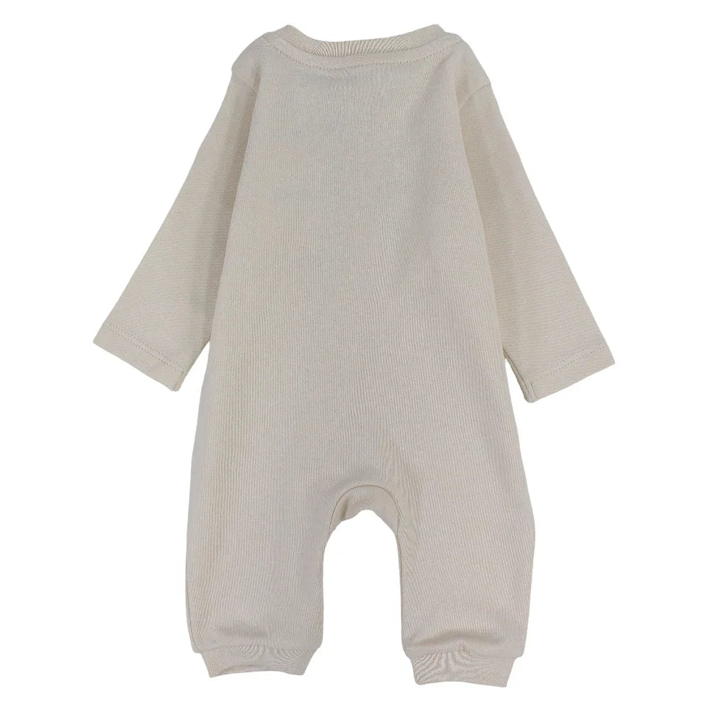 Baby Boys Cotton Footless Onesie – Beige with a Lion Head Design