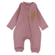 Baby Girls Cotton Footless Onesie – Dusty Pink with "Live, Laugh, Love" Design