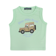Baby Boys Cotton Sleeveless T-Shirt – "Dino-Mite Road" Print