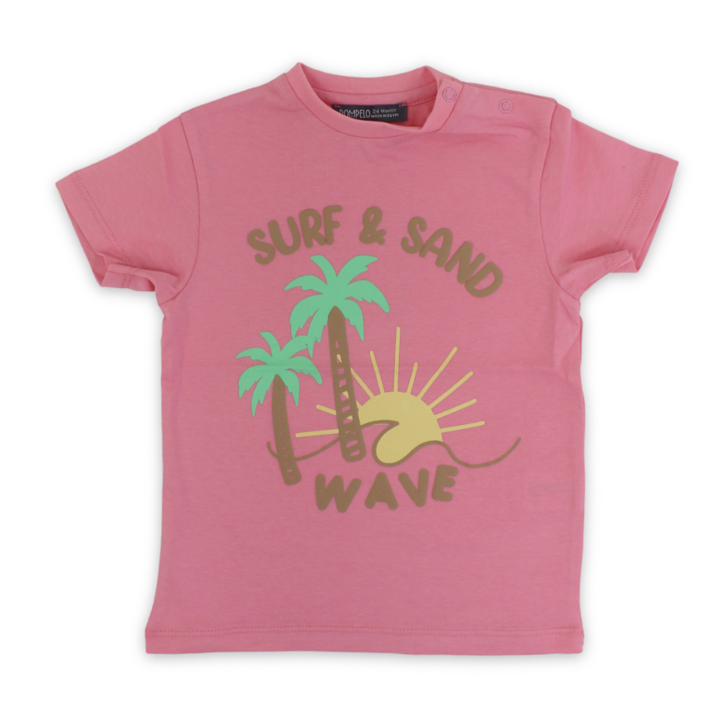 Baby Girls Cotton T-Shirt – Fuchsia with "Surf & Sand" Print - Clothing - Pompelo