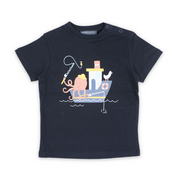 Boys Cotton T-Shirt – Navy with Boat Print