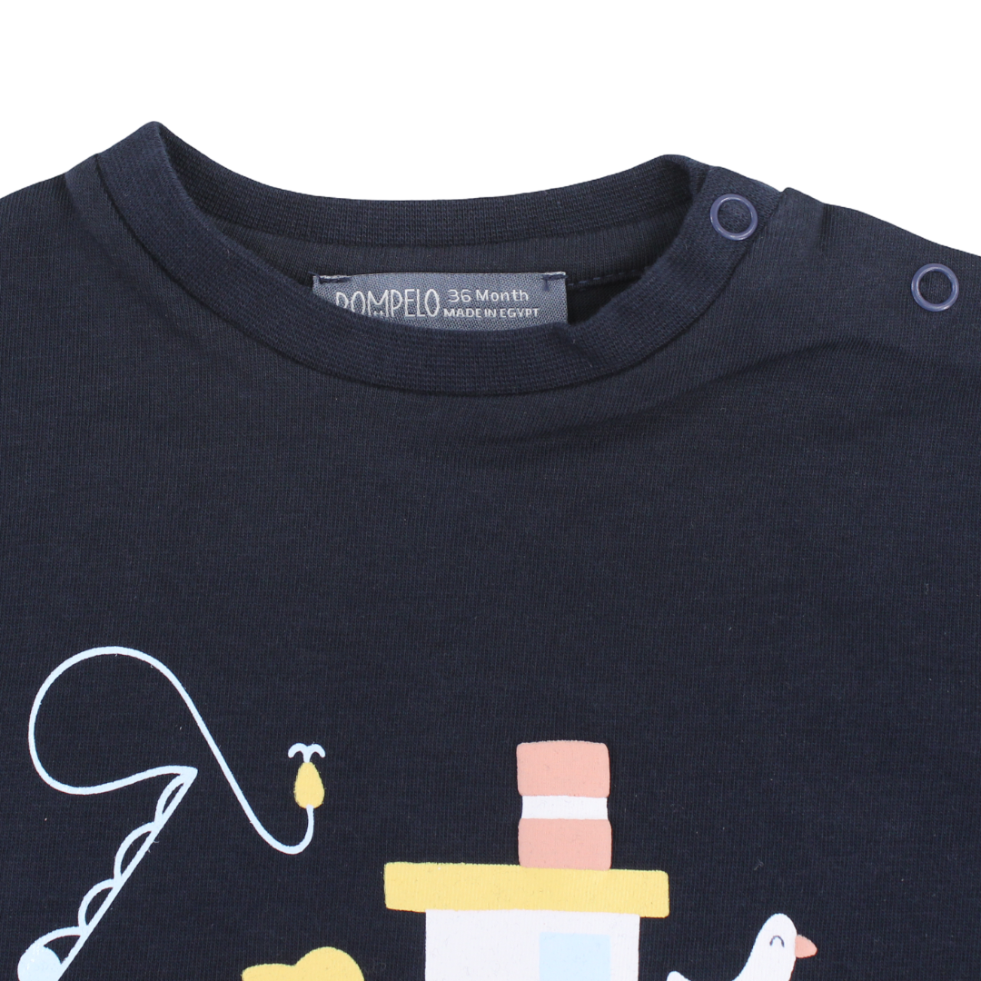 Boys Cotton T-Shirt – Navy with Boat Print