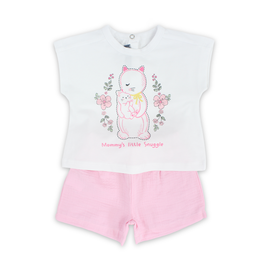 Baby Girls Cotton Outfit Set – White & Pink - Clothing - Pompelo