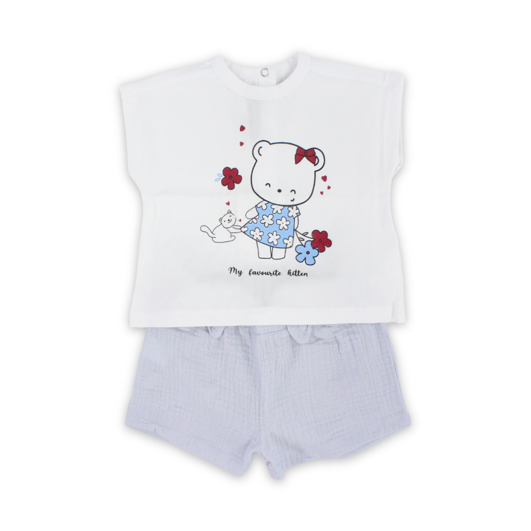 Baby Girls Cotton Outfit Set – White with Hello Kitty Print - Clothing - Pompelo