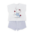 Baby Girls Cotton Outfit Set – White with Hello Kitty Print