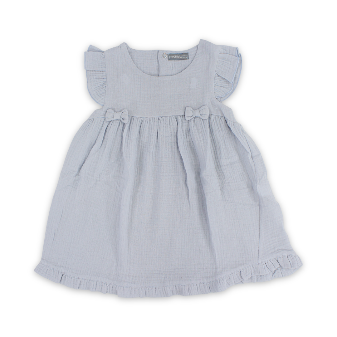 Baby Girls Cotton Dress – Baby Blue with Bows Design - Clothing - Pompelo