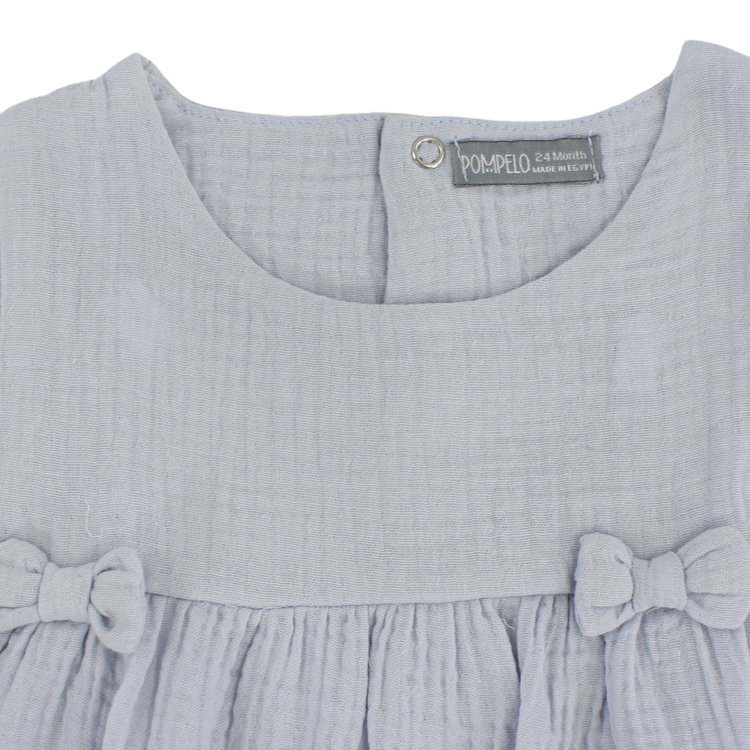 Baby Girls Cotton Dress – Baby Blue with Bows Design