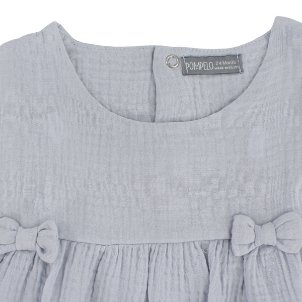Baby Girls Cotton Dress – Baby Blue with Bows Design