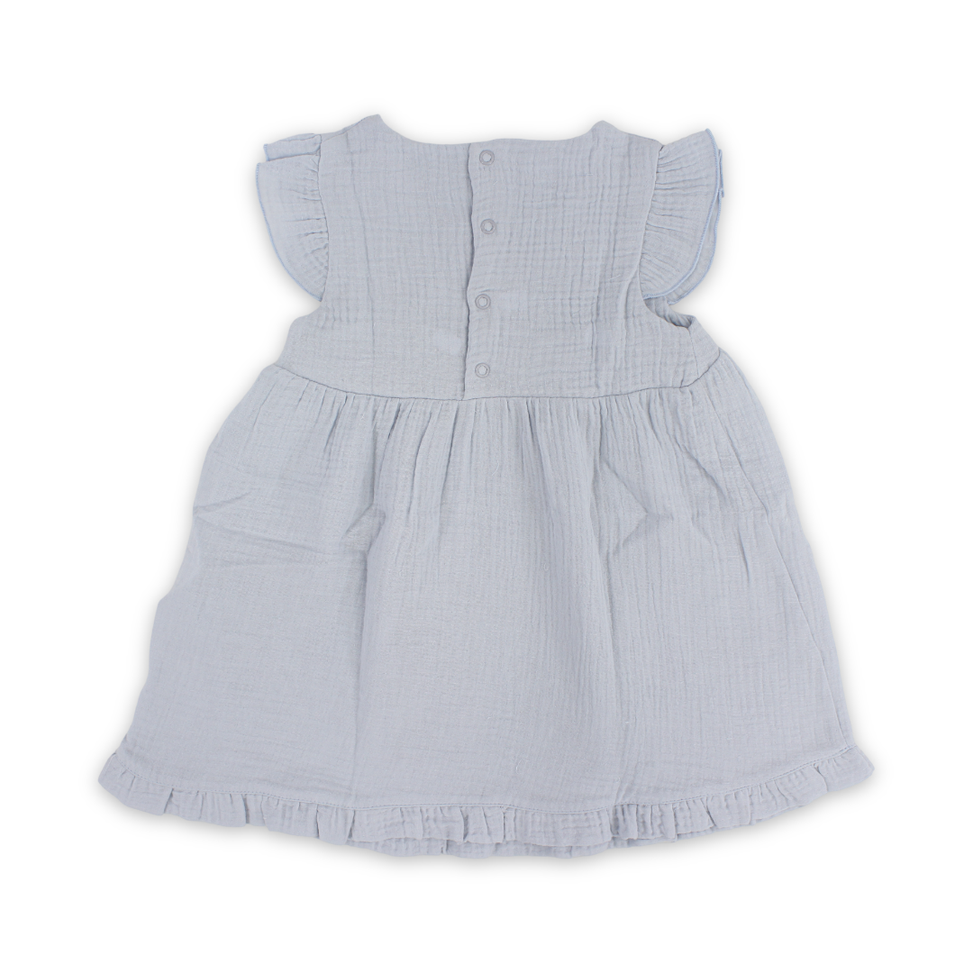 Baby Girls Cotton Dress – Baby Blue with Bows Design