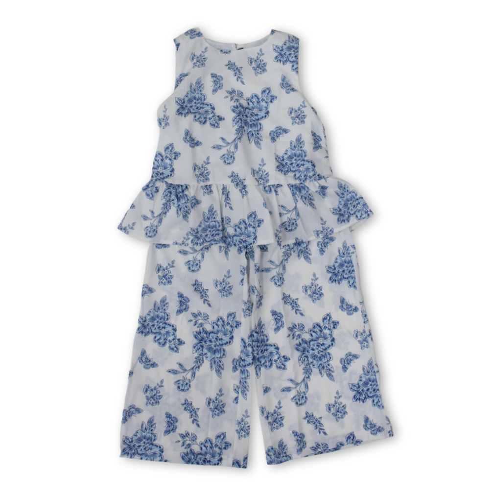 Girls Cotton Outfit Set – Of-White with Floral Pattern - Clothing - Pompelo