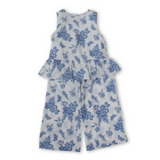 Girls Cotton Outfit Set – Of-White with Floral Pattern