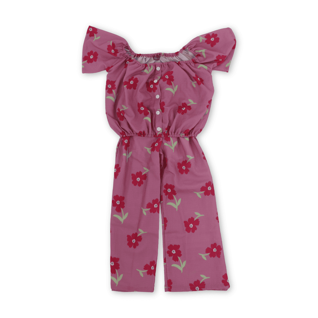 Girls Cotton Outfit Set – Pink with Flowers Print - Clothing - Pompelo