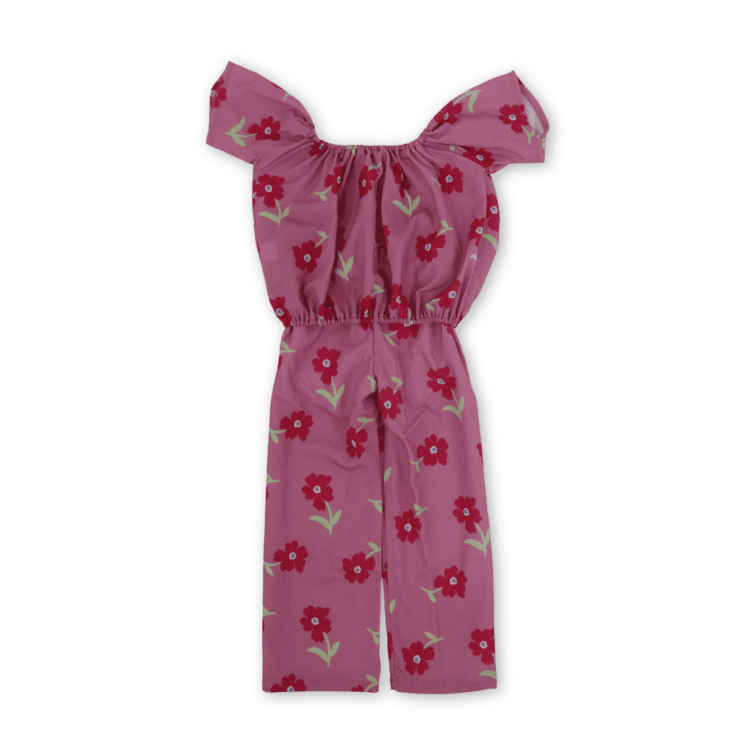 Girls Cotton Outfit Set – Pink with Flowers Print