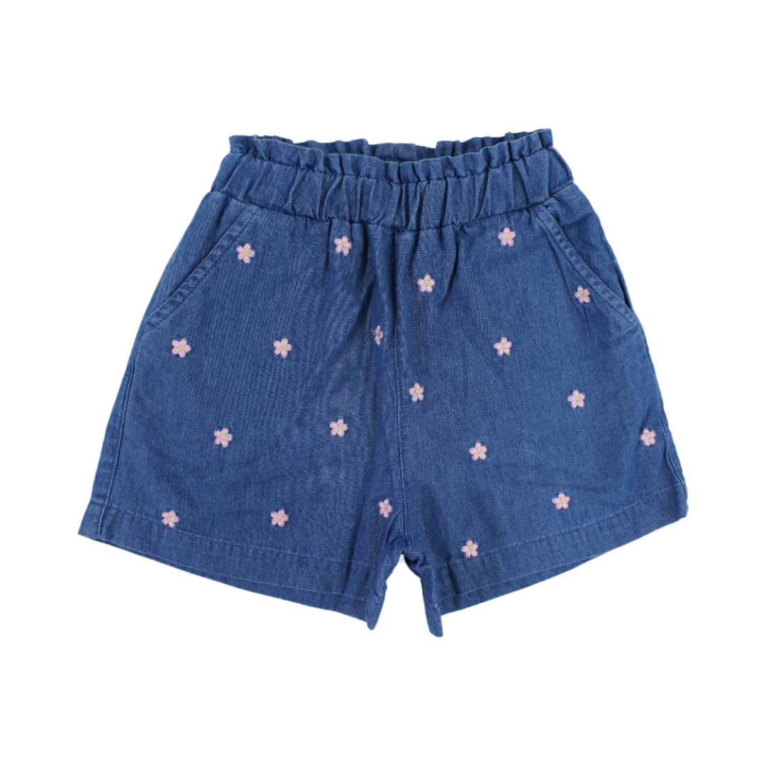 Girls Denim Short – Floral Embroidery - Clothing - Pompelo