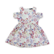 Girls Cotton Dress – Off-White with Flowers Print