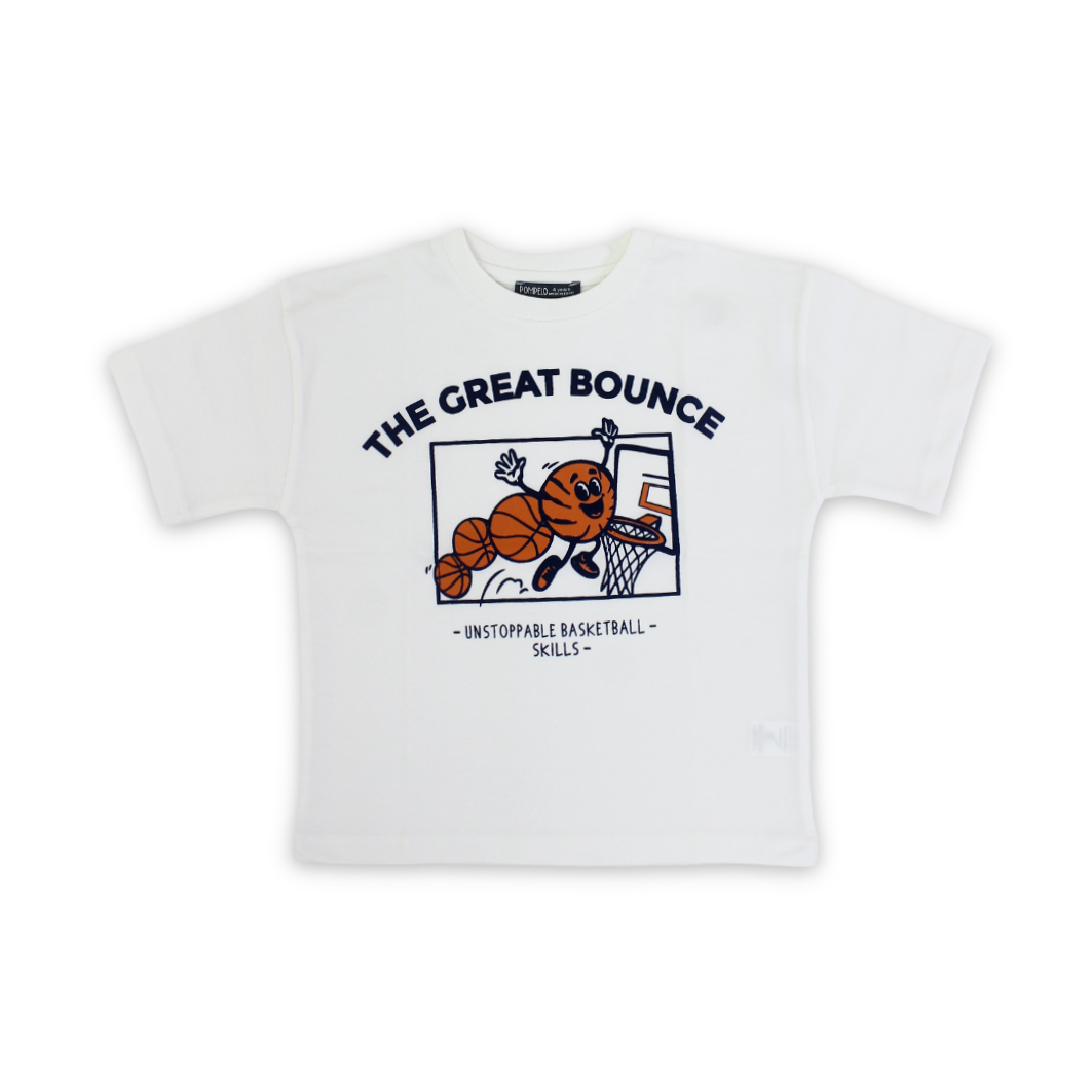 Boys Cotton T-Shirt – Off-White with "The Great Bounce" Print - Clothing - Pompelo