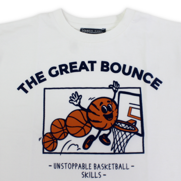تي شيرت قطني للأولاد – أوف وايت بطبعة "The Great Bounce"