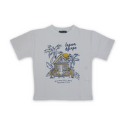 Boys Cotton T-Shirt – White "Lagoon Escape" Print