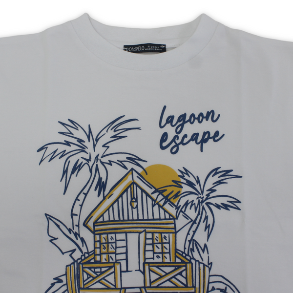 Boys Cotton T-Shirt – White "Lagoon Escape" Print