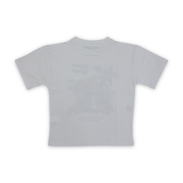 Boys Cotton T-Shirt – White "Lagoon Escape" Print