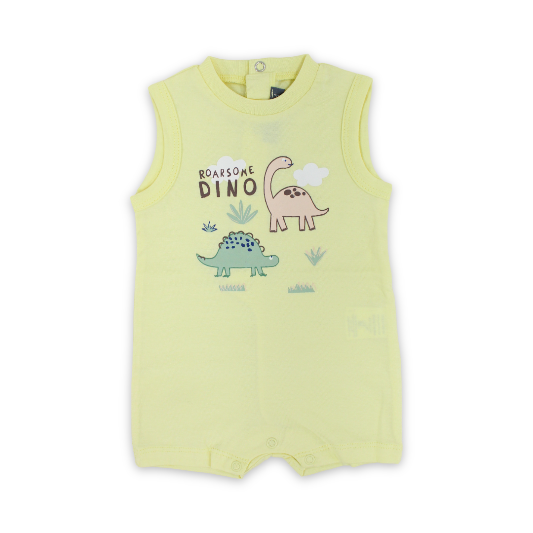 Baby Boys Cotton Romper – Yellow with Dino Print - Clothing - Pompelo