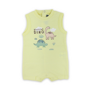 Baby Boys Cotton Romper – Yellow with Dino Print