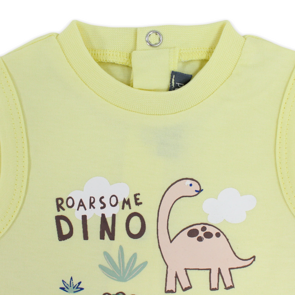 Baby Boys Cotton Romper – Yellow with Dino Print