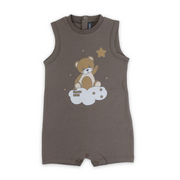 Unisex Baby Cotton Romper – Brown with Teddy Bear Print