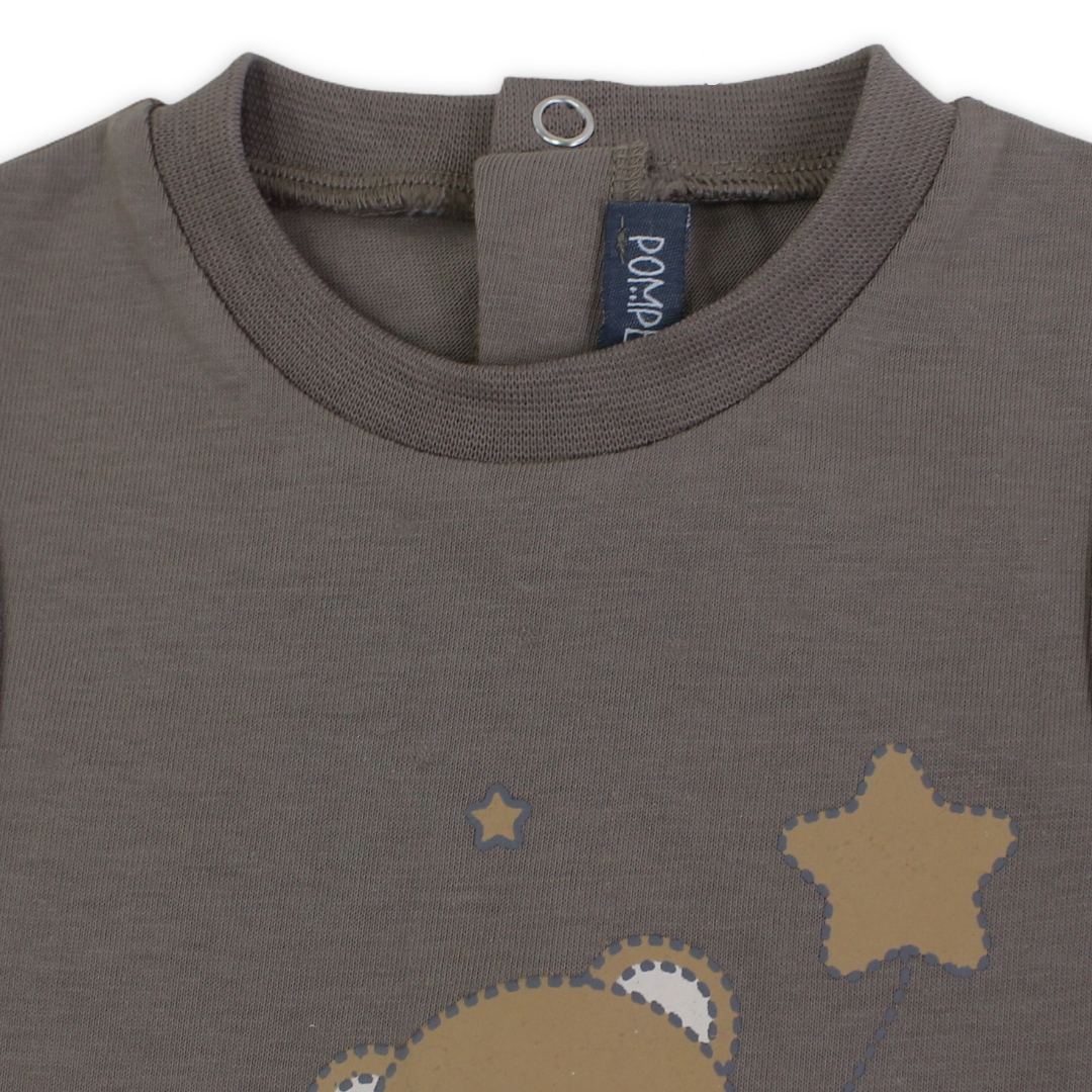 Unisex Baby Cotton Romper – Brown with Teddy Bear Print