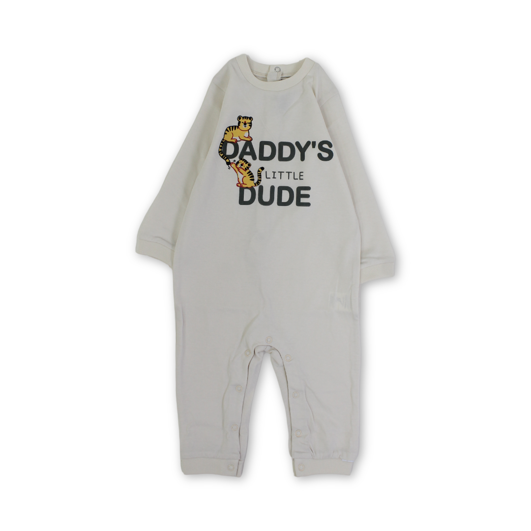 Baby Boys Cotton Footless Onesie – Beige with "Daddy's Little Dude" Print - Clothing - Pompelo