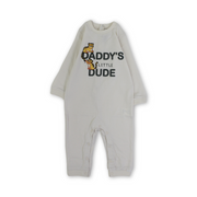 Baby Boys Cotton Footless Onesie – Beige with "Daddy's Little Dude" Print