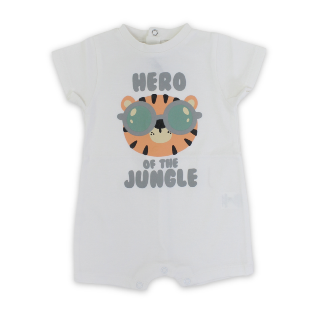 Baby Boys Cotton Romper – Off-White with "Hero of the Jungle" Print - Clothing - Pompelo