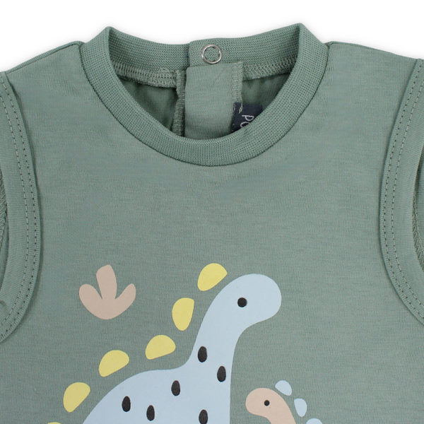 Baby Boys Cotton Romper – Mint with Dino Print