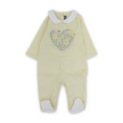 Baby Girls Cotton Baby Footie Onesie – Yellow with Flowers Print