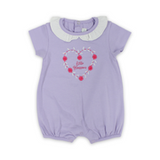 Baby Girls Cotton Romper – Lilac with "Little Blossom" Heart Embroidery