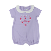 Baby Girls Cotton Romper – Lilac with "Little Blossom" Heart Embroidery