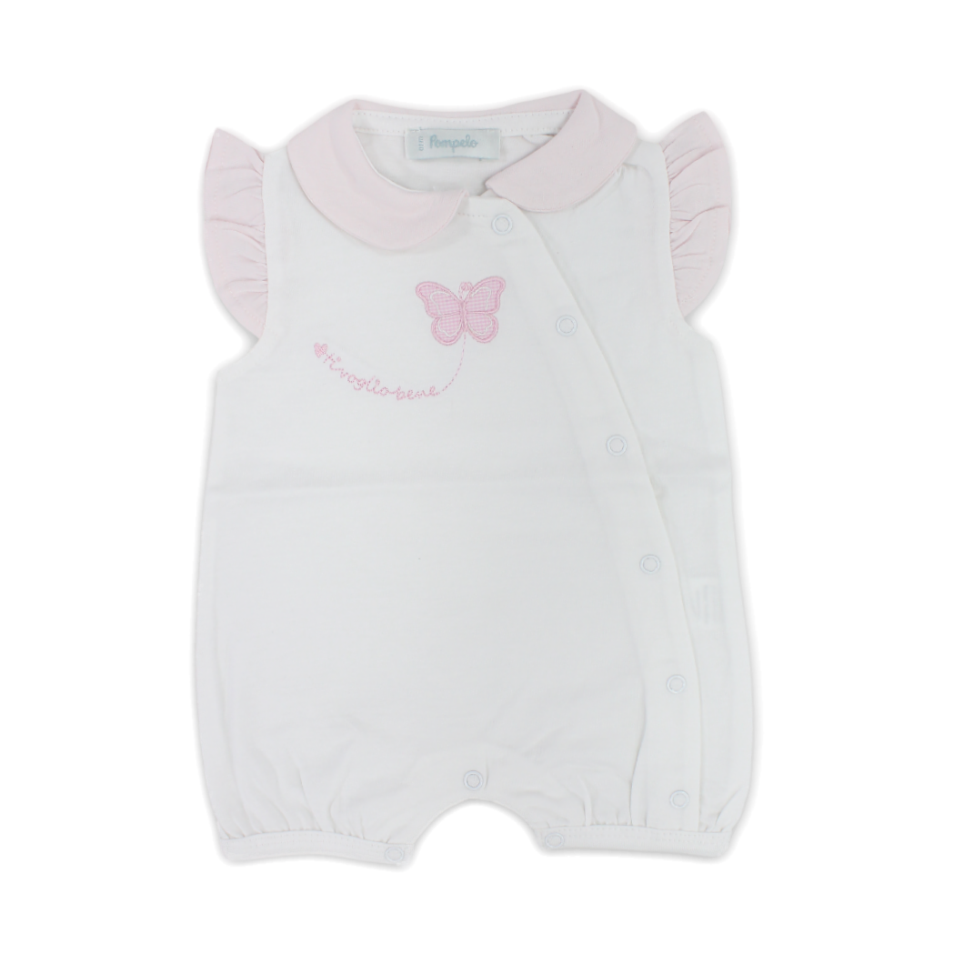 Baby Girls Cotton Romper – White with Butterfly Embroidery - Clothing - Pompelo