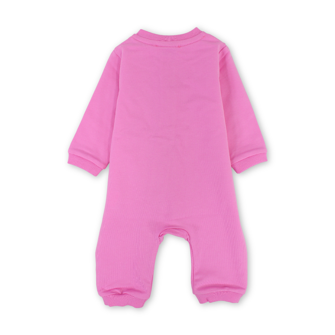 Baby Girls Cotton Baby Footie – Fuchsia with Hearts Embroidery