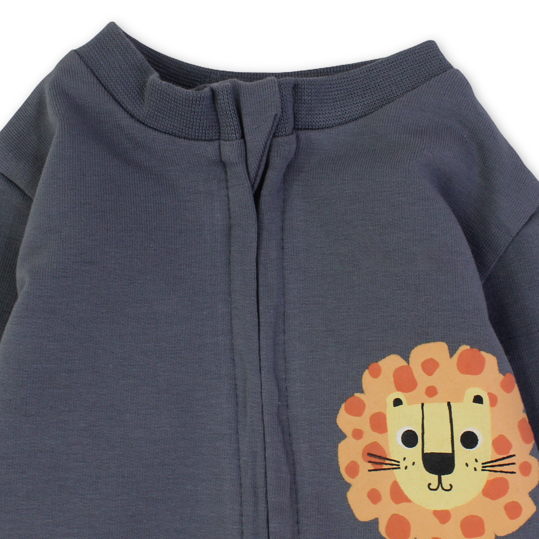Baby Boys Cotton Baby Footie – Grey with Lion Print