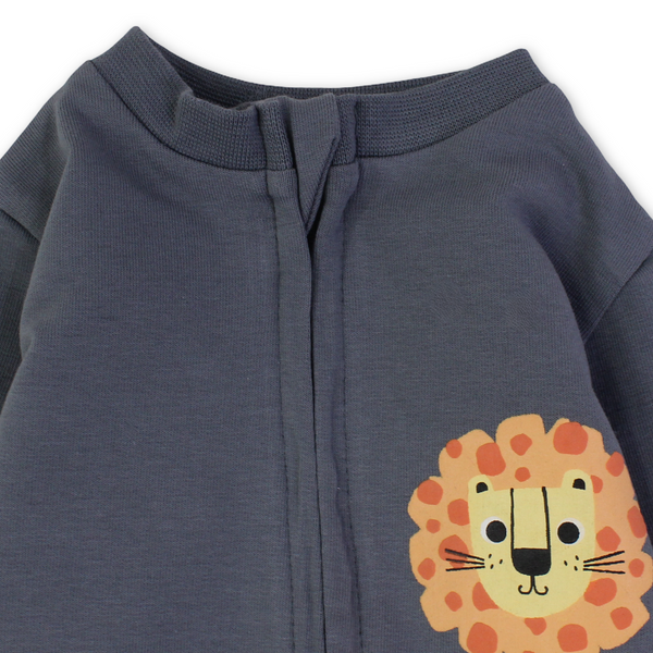 Baby Boys Cotton Baby Footie – Grey with Lion Print