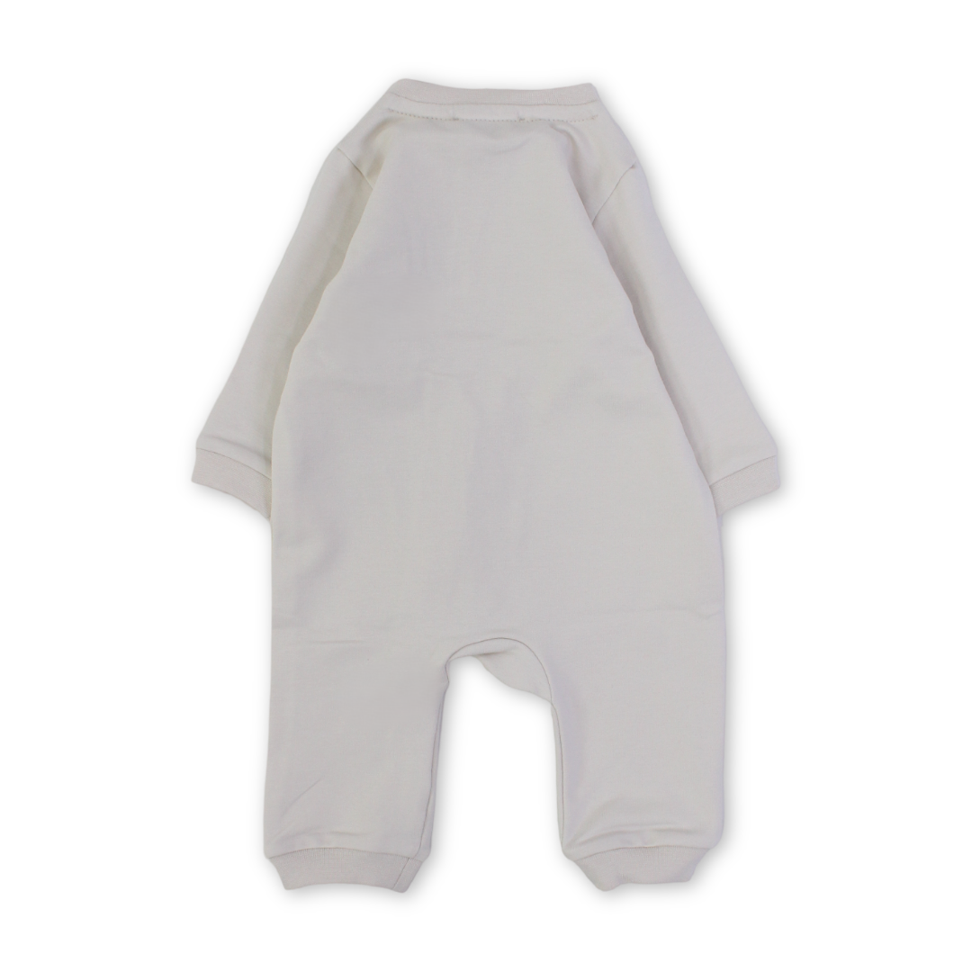 Baby Boys Cotton Baby Footie – Beige with Bear Embroidery