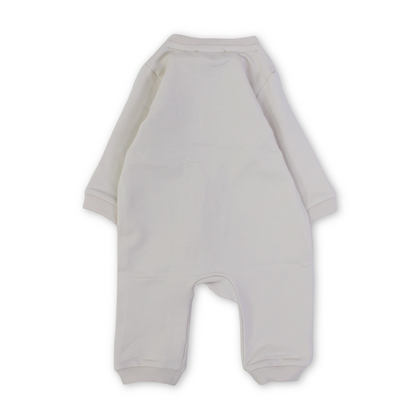 Baby Boys Cotton Baby Footie – Beige with Bear Embroidery