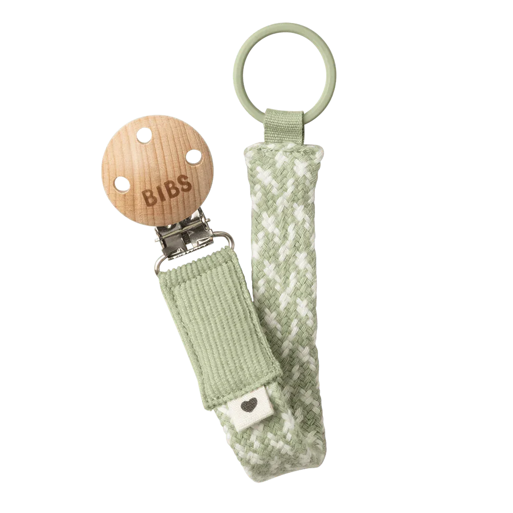 BIBS Pacifier Clip Braided Sage/Ivory - Baby Essentials